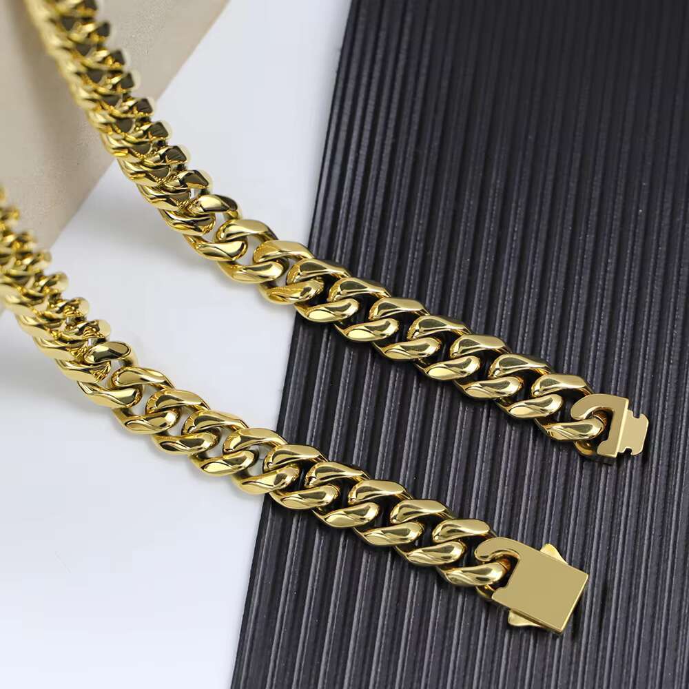 Custom Jewelry 18K Gold Plated Stainless Steel Cuban Link Chain Necklace Hip Hop Necklace Jewelry for Men Polished Finish