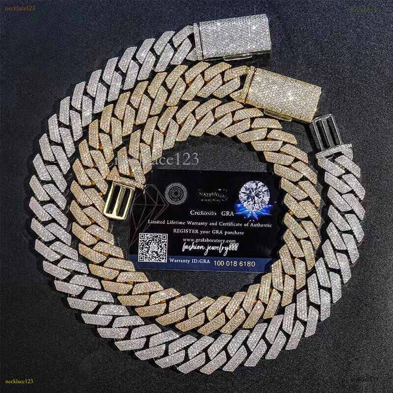 Top quality Moissanite cuban k chain 20mm 4 row full dia ice out vvs pass dias tester stainless steel hiphop men women jewelry bracelet necklace