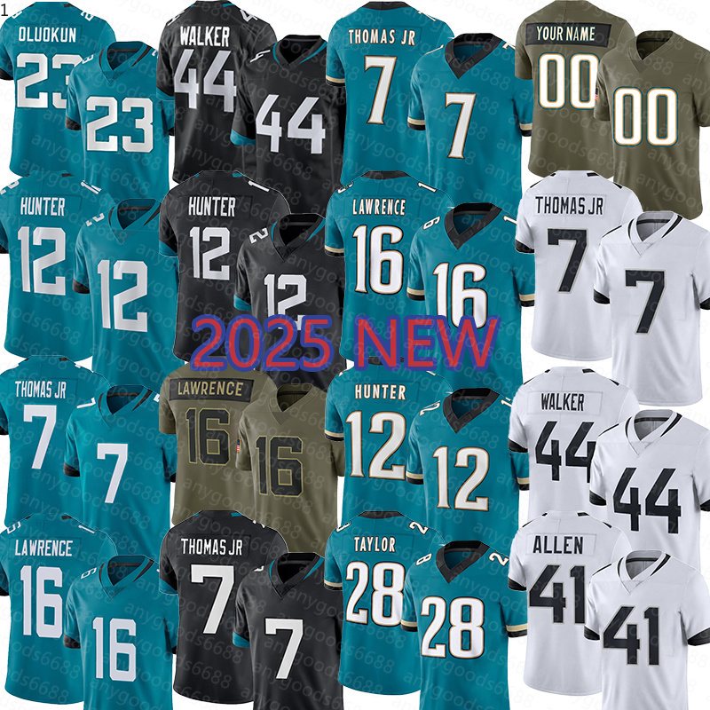 16 Trevor Lawrence Football Jerseys 41 Josh Hines-Allen 12 Travis Hunter 7 Brian Thomas Jr. 28 Fred Taylor 39 Cam Little 44 Travon Walker 87 Keenan McCardell