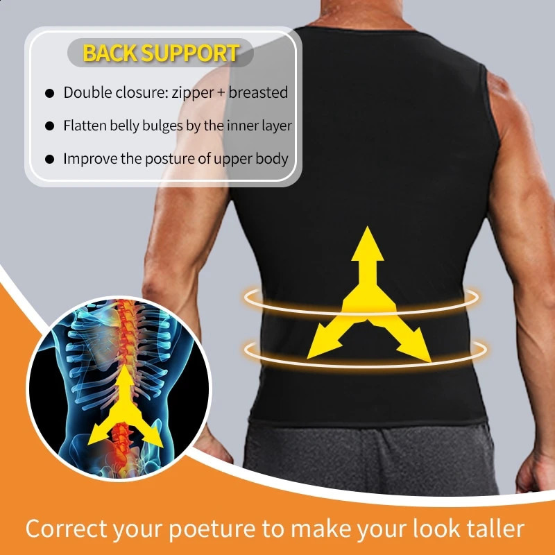Men Slimming Sweat Body Shaper Vest Zipper Neoprene Fat burning Sauna Suit Tank Tops Workout Compression Shapewear Waist Trainer 250424