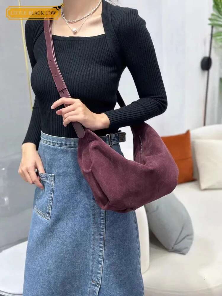 Women Large Capacity Soft Suede Leather Shoulde Hobos Style Casual Strap Crossbody Bag Zip Office Ladies Work Underarm Bags