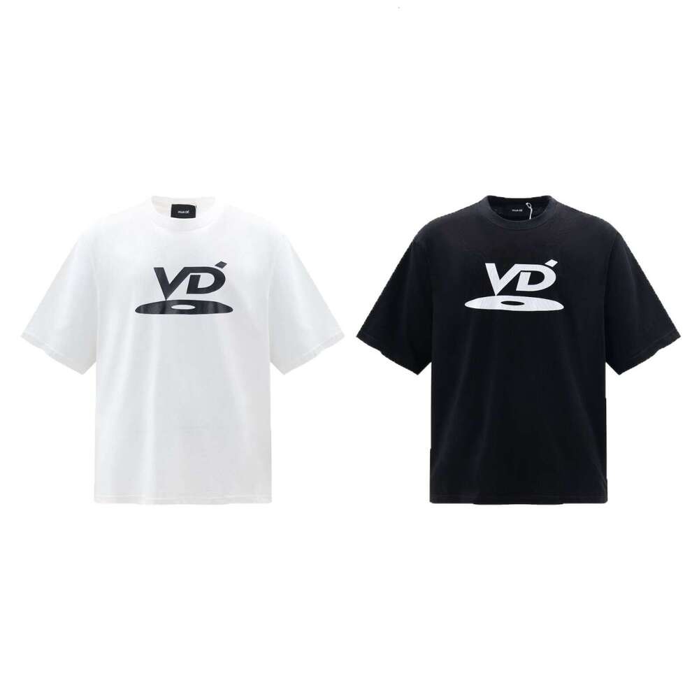 Meichao High Street VD CD letter print niche black white round neck short sleeved casual loose top T-shirt for men and women