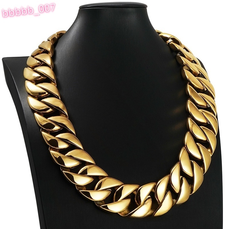Wholesale 18K Gold Thick Cuban Chain Link Necklace for Men 32MM Large Heavy Polished 316L Stainless Steel Featuring Zircon Main