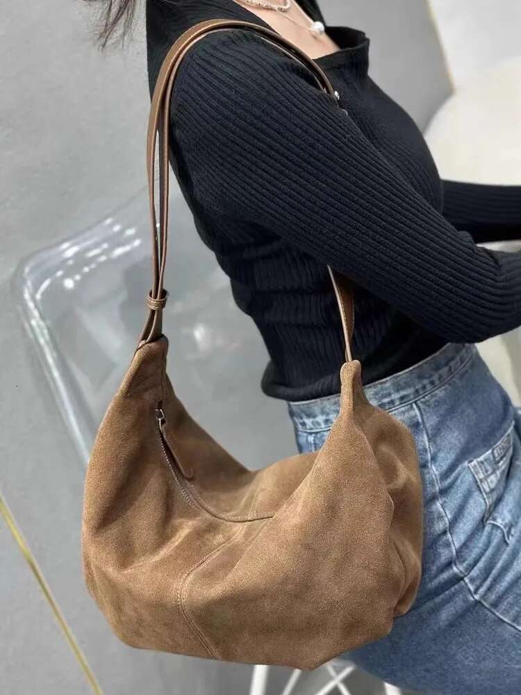 Women Large Capacity Soft Suede Leather Shoulde Hobos Style Casual Strap Crossbody Bag Zip Office Ladies Work Underarm Bags
