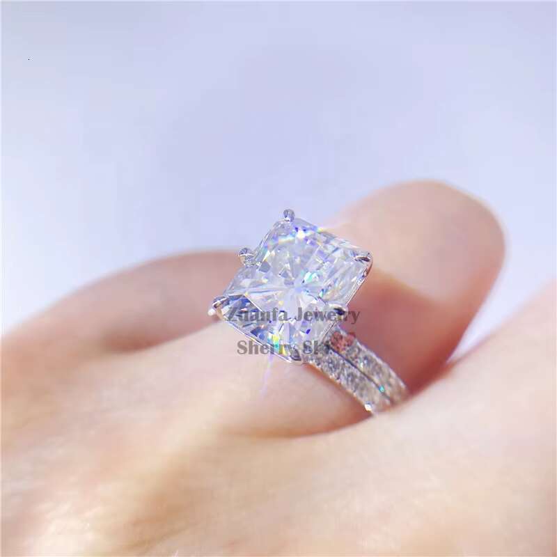 Radiant Cut Gra Certificated 10k 14k 18k White Gold Moissanite Engagement Ring Set
