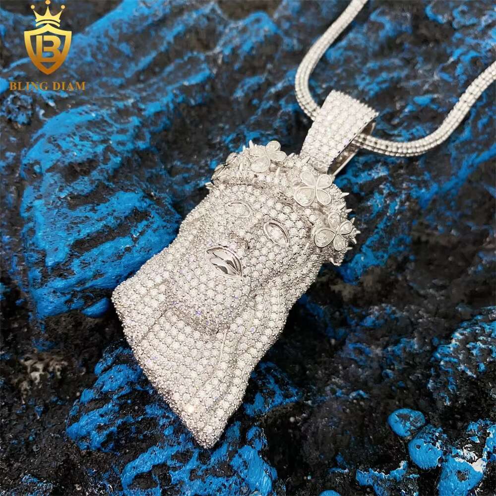 Blingdiam Hip Hop Jewelry Jesus Pendant Iced Out Pear Shape Diamond Vvs Moissanite 925 Sterling Silver Ready to Ship