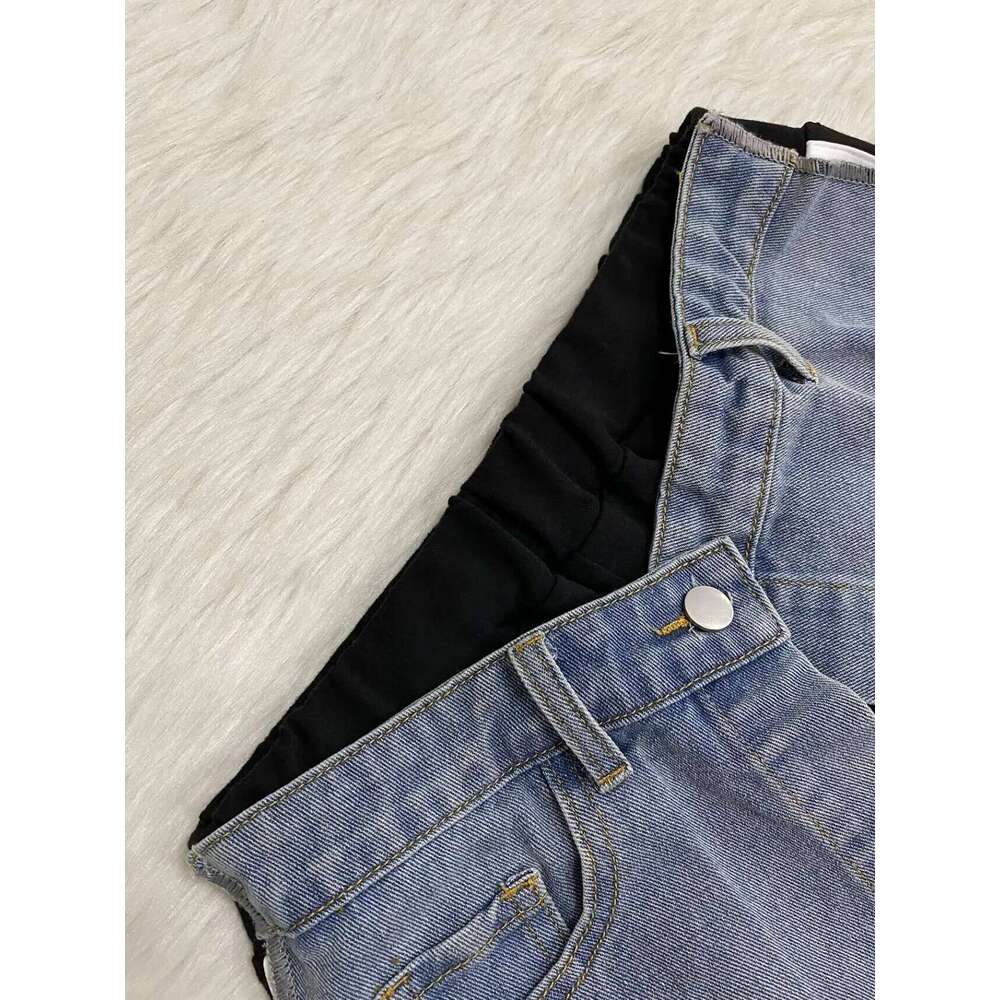 Cm.Yaya Fashion Women Denim Patchwork Pocket Side Wide Leg Loose Jogger Pants 2024 Active Jean Splicing Sweatpants Trousers