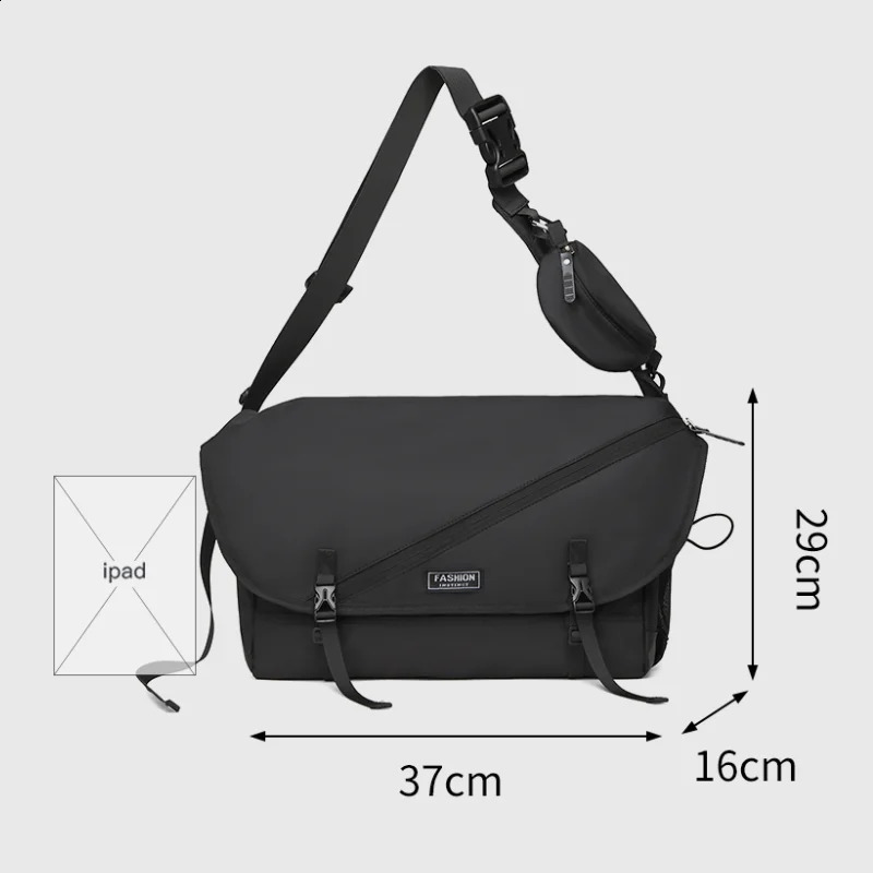 Mens Large Capacity Shoulder Bag - Casual Style Adjustable Shoulder Straps Zipper Closure Polyester Lining Mens Cross Bag 250420