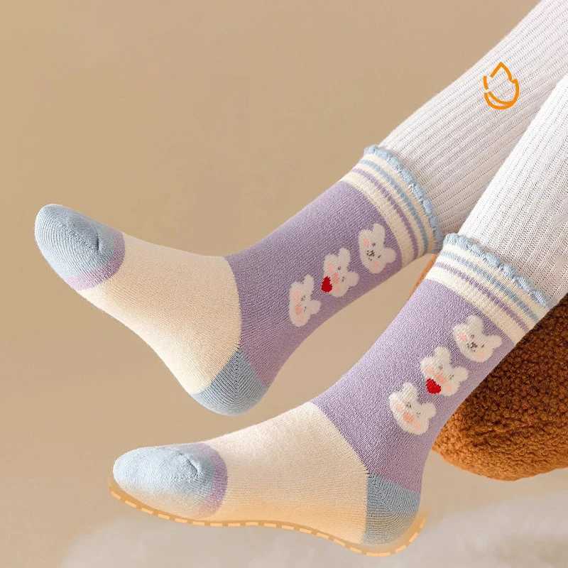 5 Pairs Girls Thick SOCKSCute Bunny CHIldrens SOCKS Winter Warmth Purple Mid Tube SOCKS Autumn/Winter G251124