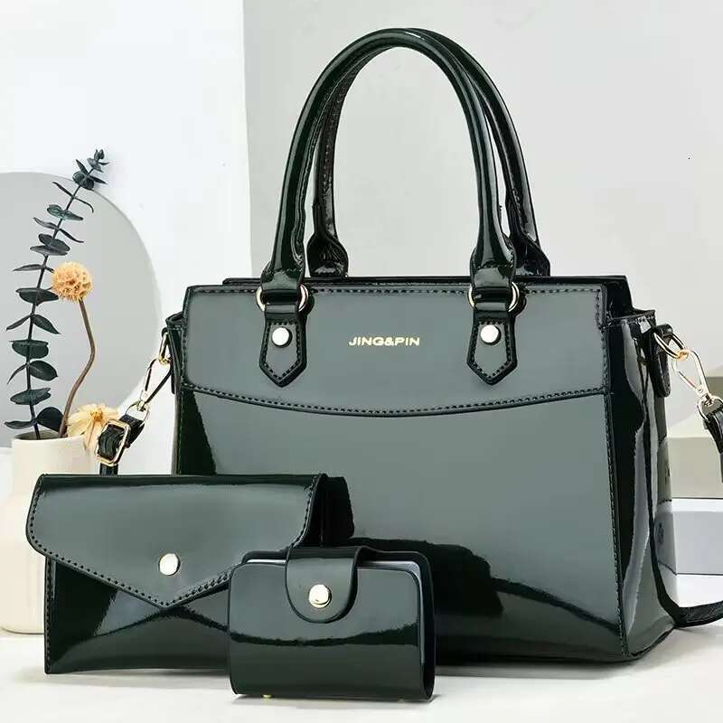 New 3-piece/set Fashionable Shiny Leather Women's Crossbody Bag Wallet Shoulder Bag Travel Shopping Designer Handbag