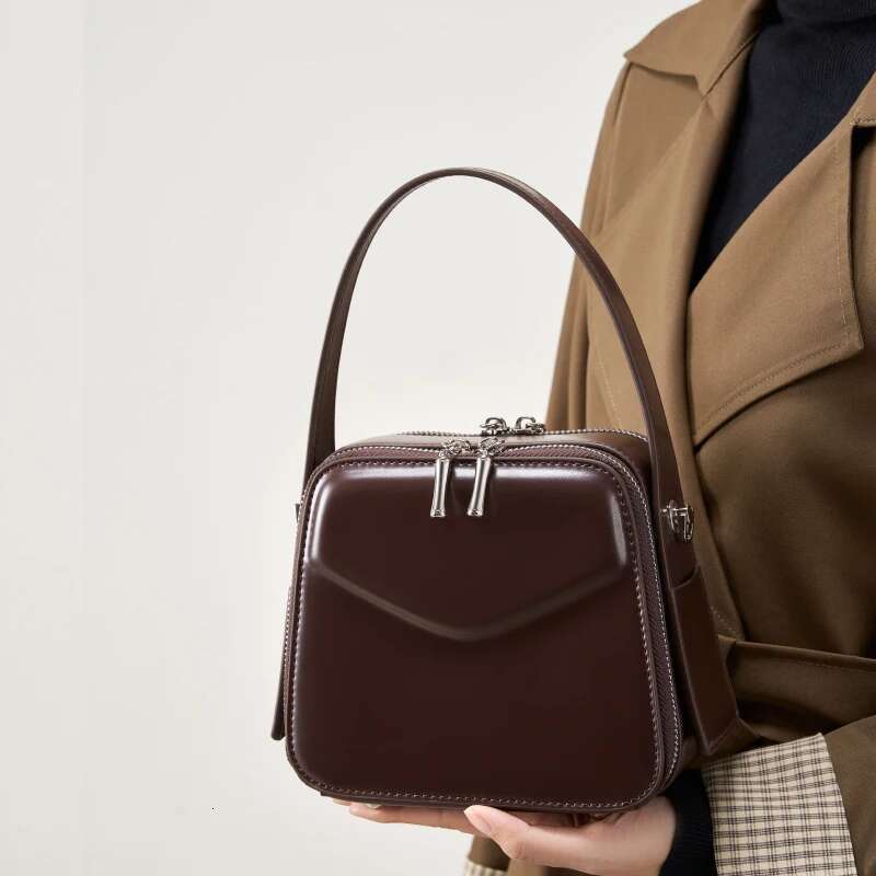 Designer Bag Genuine Leather Women's 2025 New Designer Women Handbags Double Zipper Box Type Shoulder Bag Female Crossbody Bags