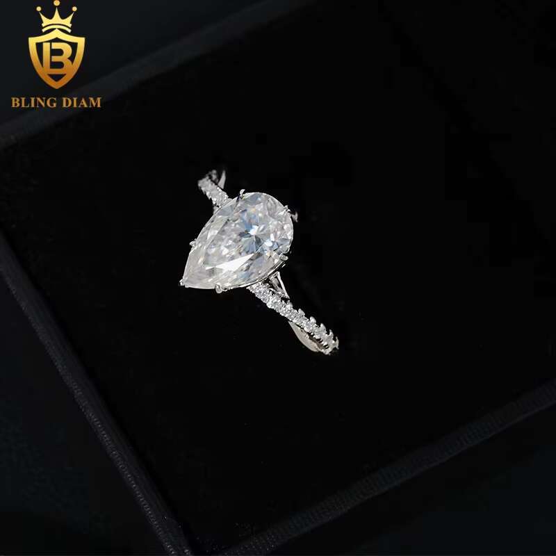 Fashion Jewelry Engagement Ring 925 Silver VVS Moissanite Diamond Pear Cut 7x11MM Wedding Rings Gift