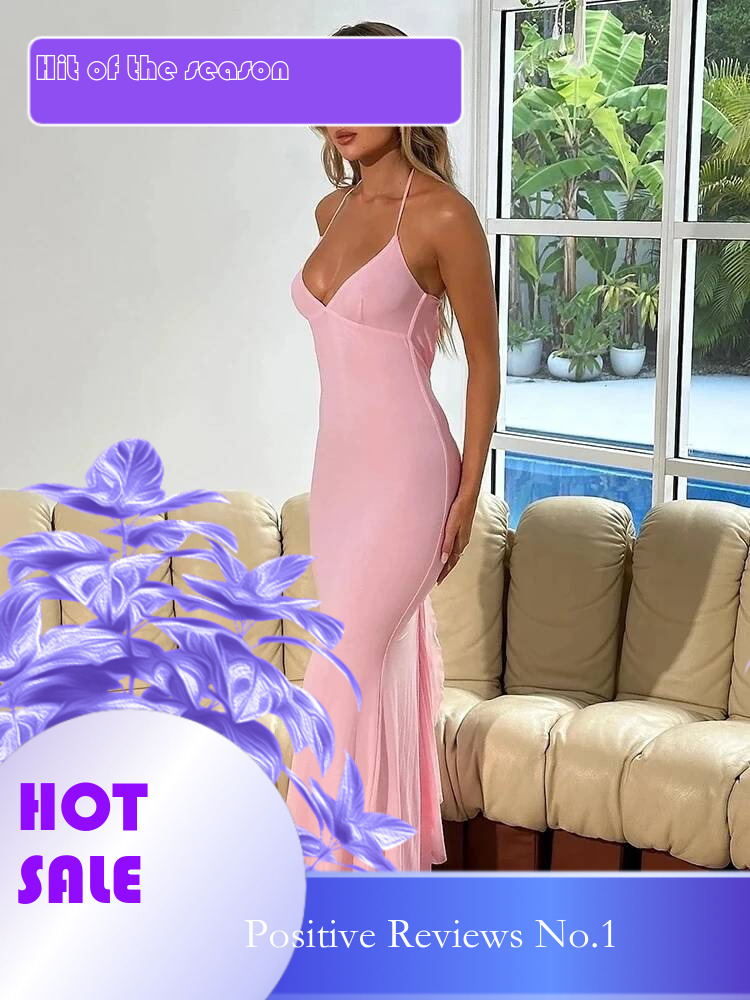 Dongdumaoyi Townlike Mermaid Slim Bodycon Dress Women Elegant Maxi Long Halter Summer Backless Nightclub Sexy Party Dresses