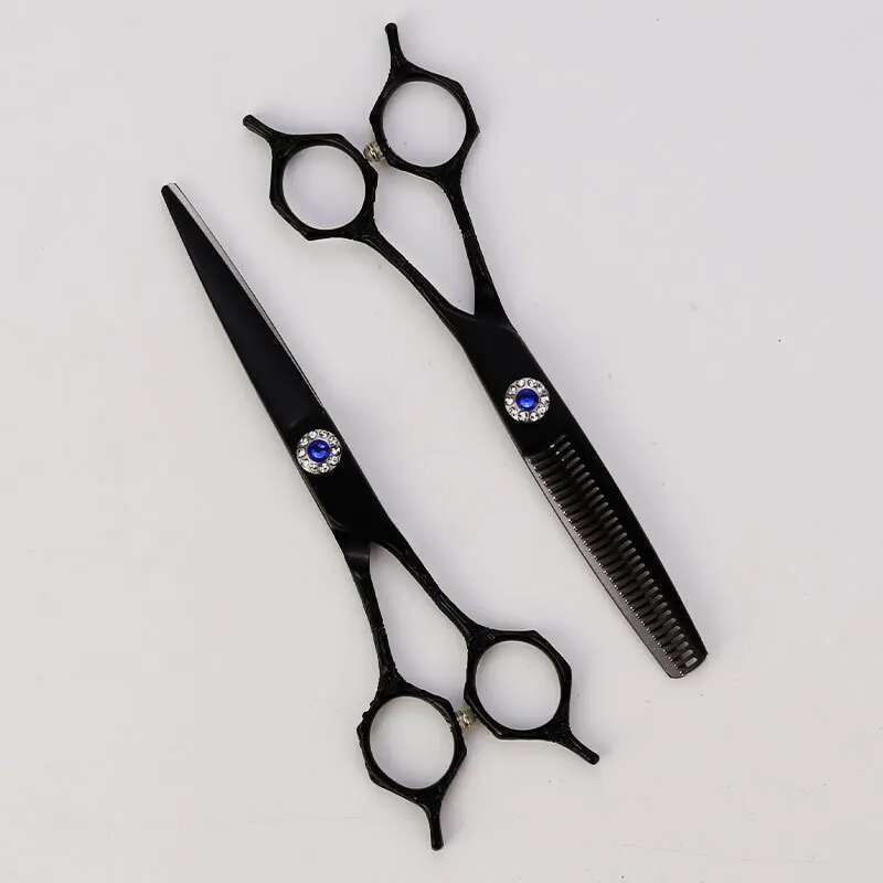 6.0Inch Electroplated Black Seamless Flat and Tooth Hairdressing Salon Barber Professional Hair-cutting Scissors Set