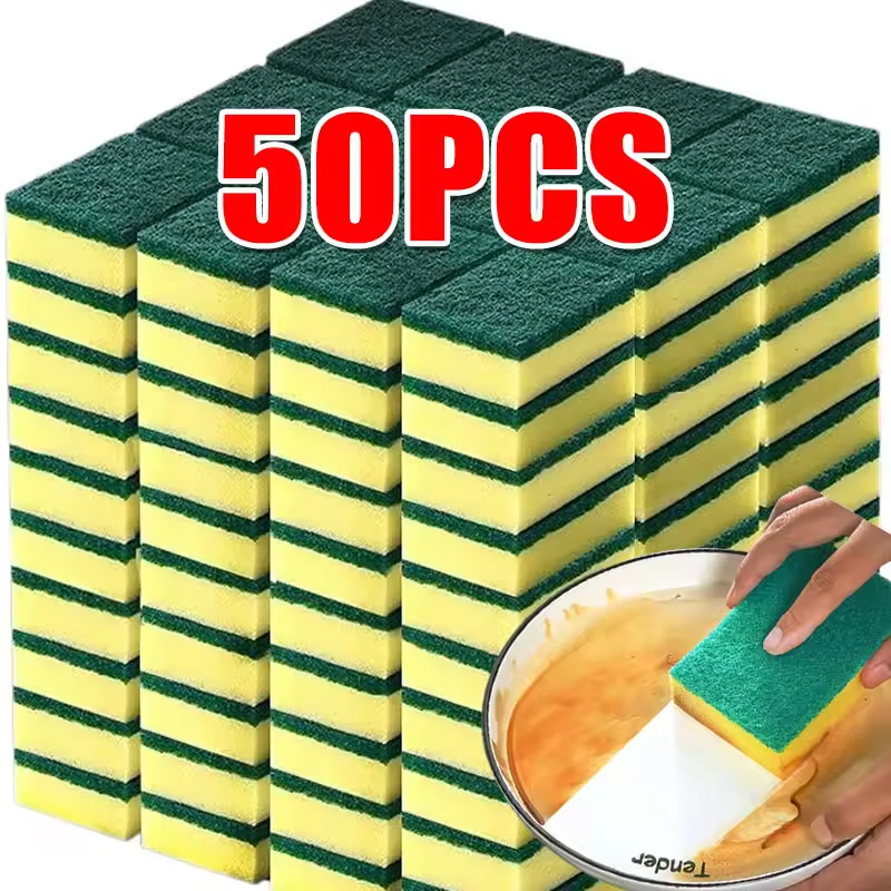 50PCS/set Kitchen Dishwashing Sponge Soft Absorbent Clean Rub Pot Rust Scouring Pad Removing Kits Household Cleaning Brush Sponge