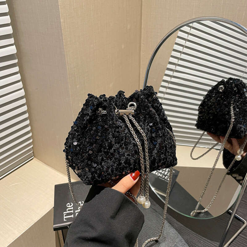 2025 New Korean Style Fashion Glitter Bucket Versatile Handheld Shoulder Crossbody Banquet Bag For Women