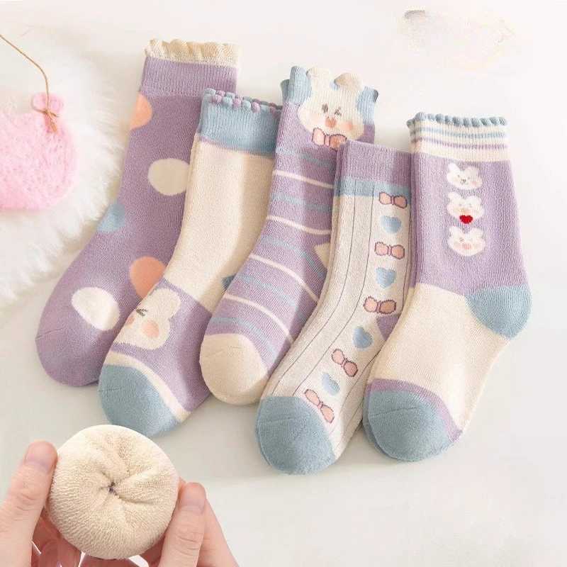 Kids 5 Pairs Puppy Thick Warm Brushed Girls SOCKS Winter Autumn Soft Cute Sports Cozy SOCKS For CHIld Girls G251124