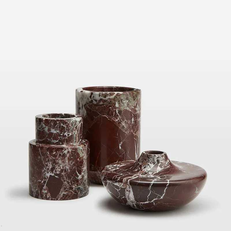 Luxury British Designer Violet Red Marble Vase Soft Decoration Villa Showpiece Desktop Centerpiece C251124