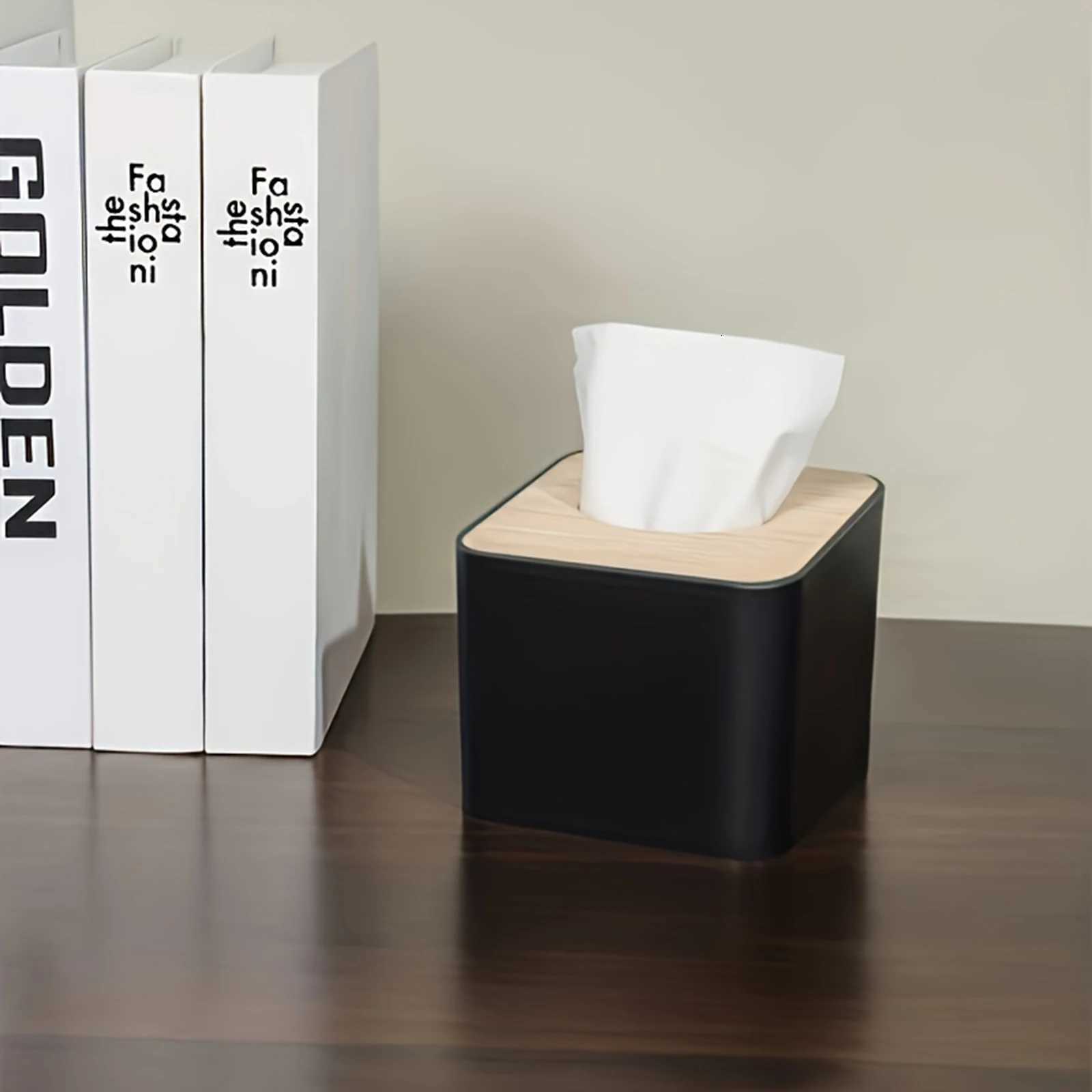 1pc/2pcs-Nordic Style Plastic Tissue Box with Wooden Cover - Paper Box for Restaurants and Rooms - Tissue StorageM251124