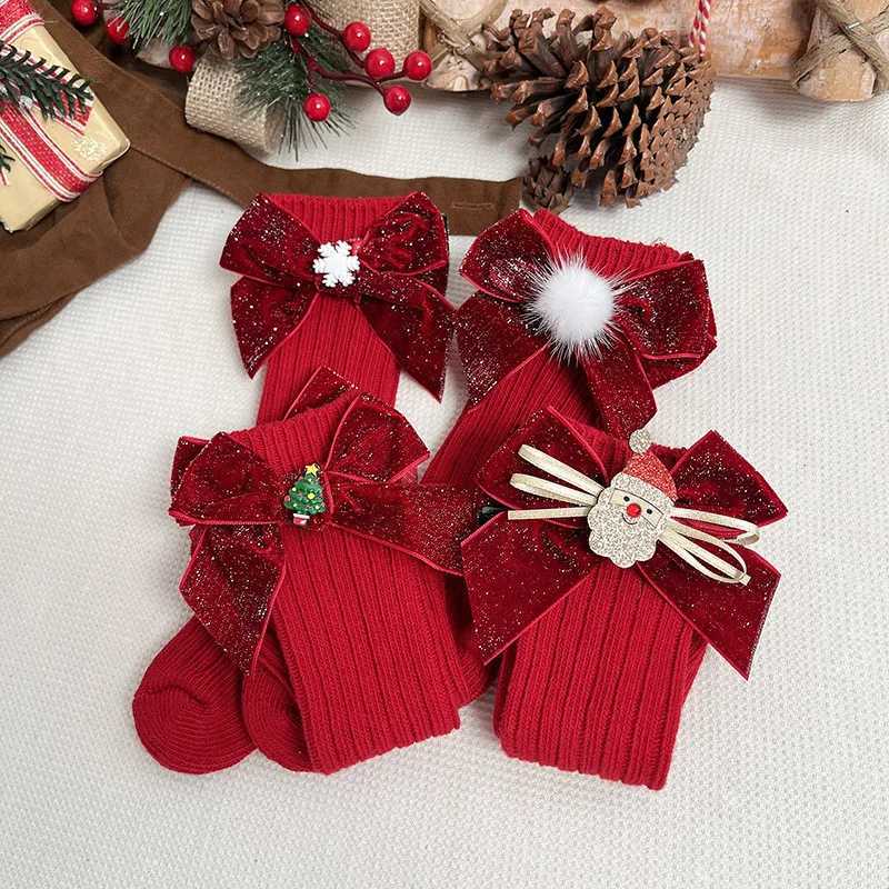 Winter Baby Girls Boys Christmas Socks Kids Knee High Sock Woolen Leg Warmers Children Soft Cotton Red Long Socken For 0-5Years G251124