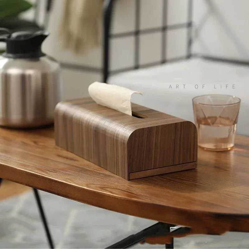 Luxury Living Room Tissue Box Walnut Wood Bathroom Paper Box Table Desktop Storage Box Wooden Tissue Case Home OrnamentM251124
