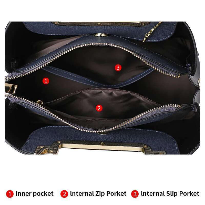 Aidrani Fashionable Women's Handbag In Blue Large Capacity Made Of High-Quality Cowhide And Equipped With Metal Tassels