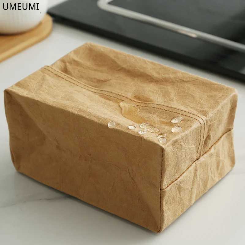 Creative pleated kraft paper waterproof tissue box modern designer storage napkin bag home desktop decorationM251124