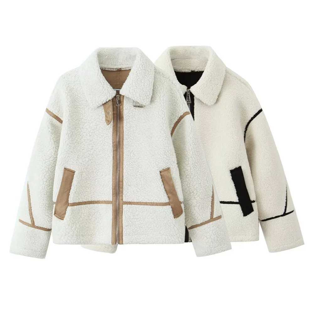 Womens Long Sleeve Collar Warm Jacket with Zipper Pocket Decoration for Autumn and Winter New Womens Clothing J251124