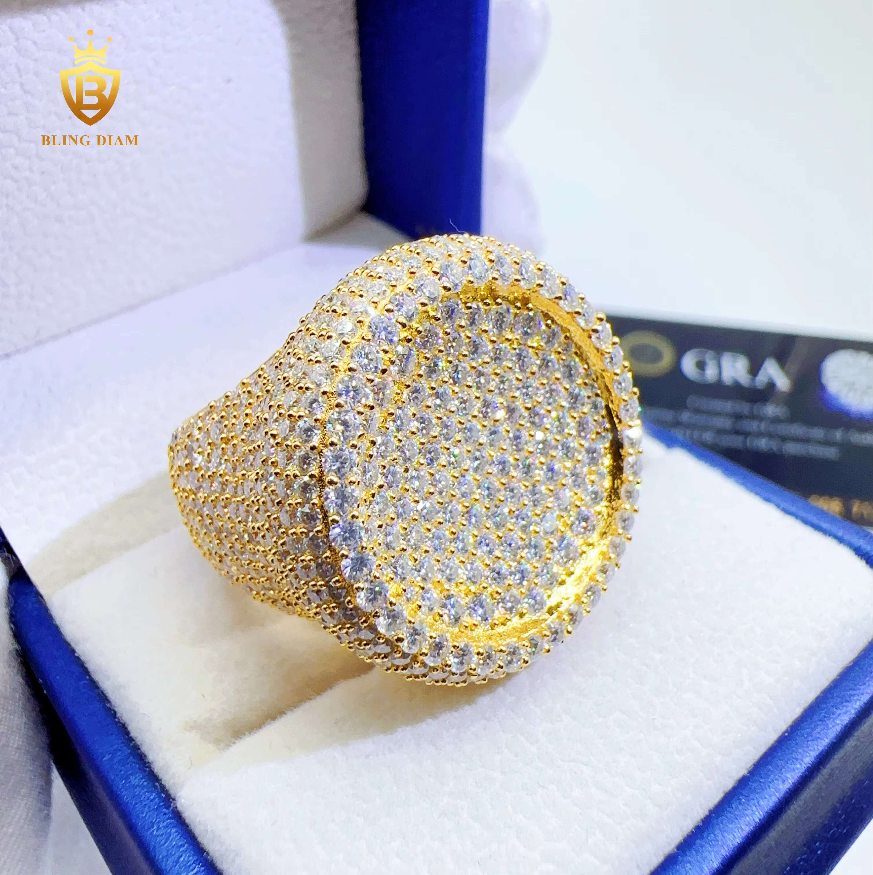 Fashion VVS Moissanite Custom Hip Hop BIG Round Ring 925 Sterling Sliver Moissanite Rings