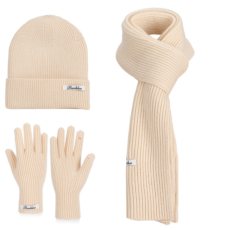 Winter Hat Gloves Scarf Three-Piece Set designer hat Outdoor Warm Knitted Wool Hat Cold-Proof Ear Protection Versatile Pullover Hat for Women