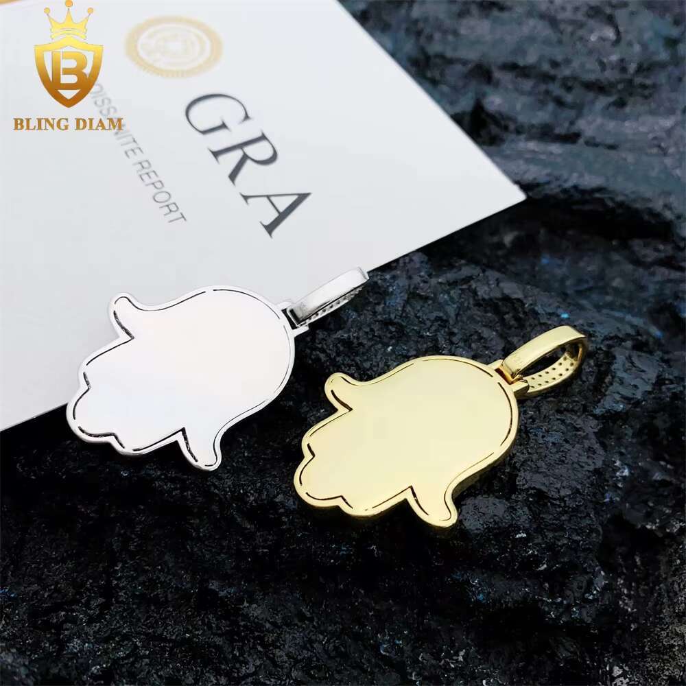 Wholesale Price GRA Certificate Hip Hop Jewelry 925 Sterling Silver Iced Out Moissanite Hamsa Hand Pendant