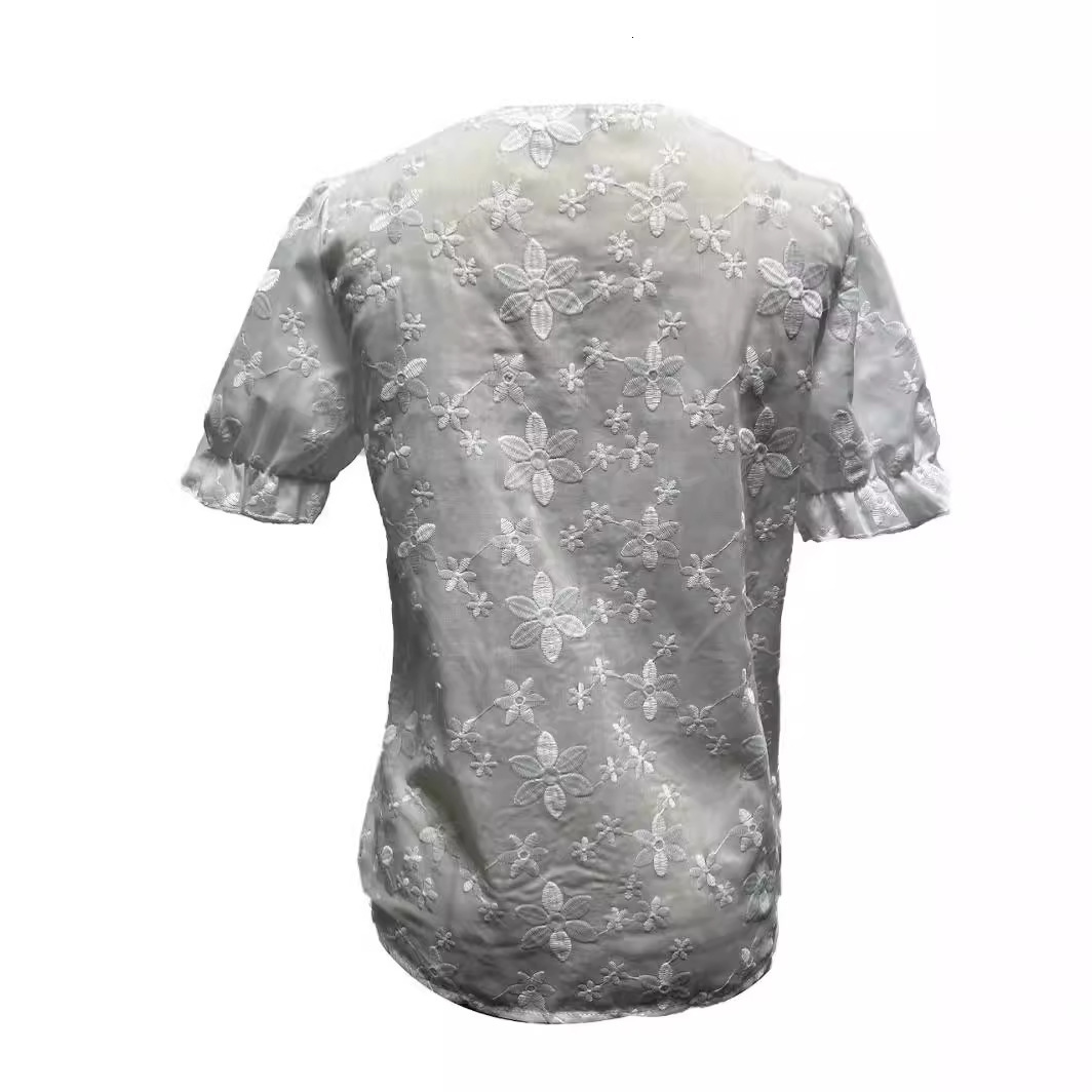 2024 Summer Casual V-neck Lace Splicing Shirt Womens Shirt