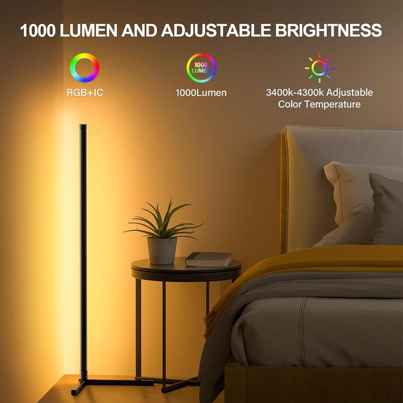1.2M 1.6M Smart Corner Floor Lamp RGB Ambient Light with Tuya WiFi or Blue Tooth Game Room Standing Lamp Wall Decor Lighting