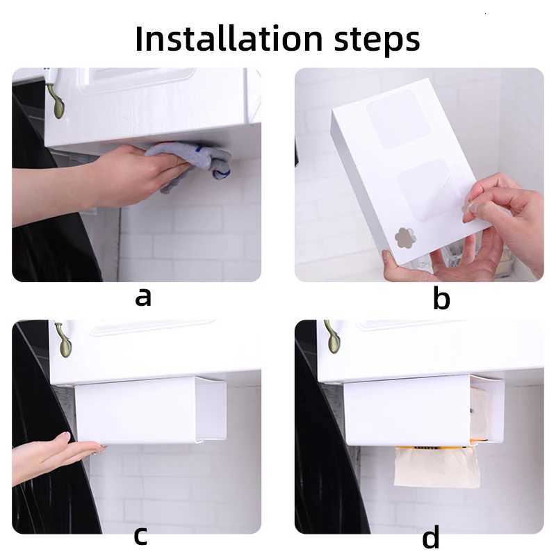 Tissue Box Punch-free Wall-mounted Storage Box Organizer Spring Paper Towel Holder Bathroom Accessories Waterproof Tissue BoxM251124