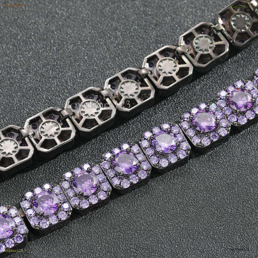 Luxury designer 12mm rock sugar purple Ice out VVS Moissanite collarbone chain for men and women Hip Hop necklace Free delivery