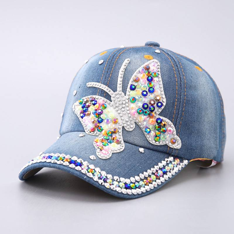 New womens denim baseball hats with trendy colored diamonds love heart butterfly curved brim and duckbill design designer beanie bonnet bonnet luxe be - view 6