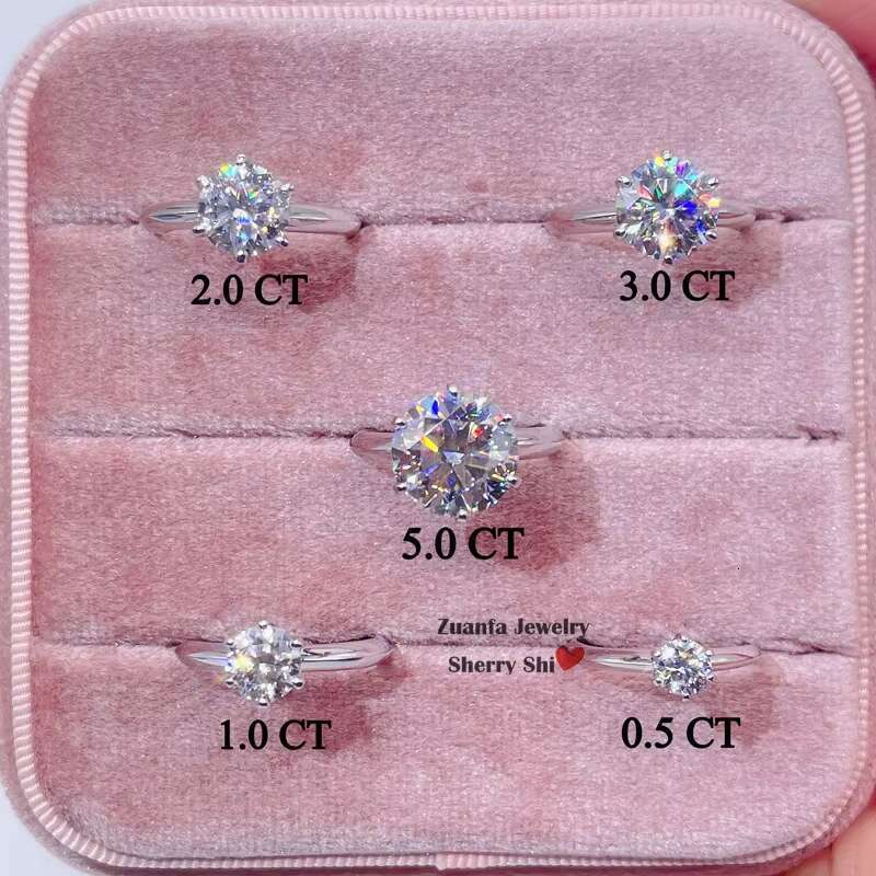 Ready to Ship Engagement Ring Solitaire Diamond 6 Prongs Silver Moissanite Ring