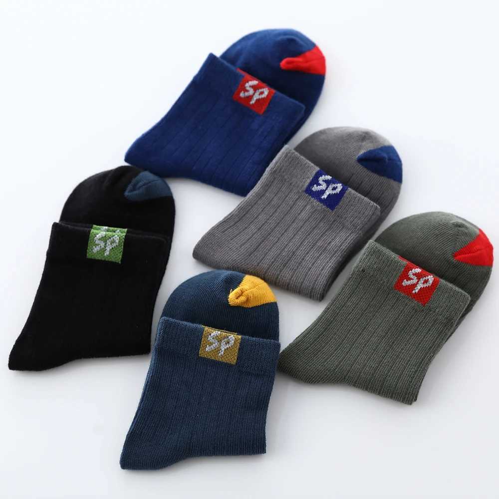 5 Pairs Autumn Winter Warm Children Socks Pure Cotton Patchwork Color Boys Girls Sports Socks Student Outdoor Basketball Socks G251124