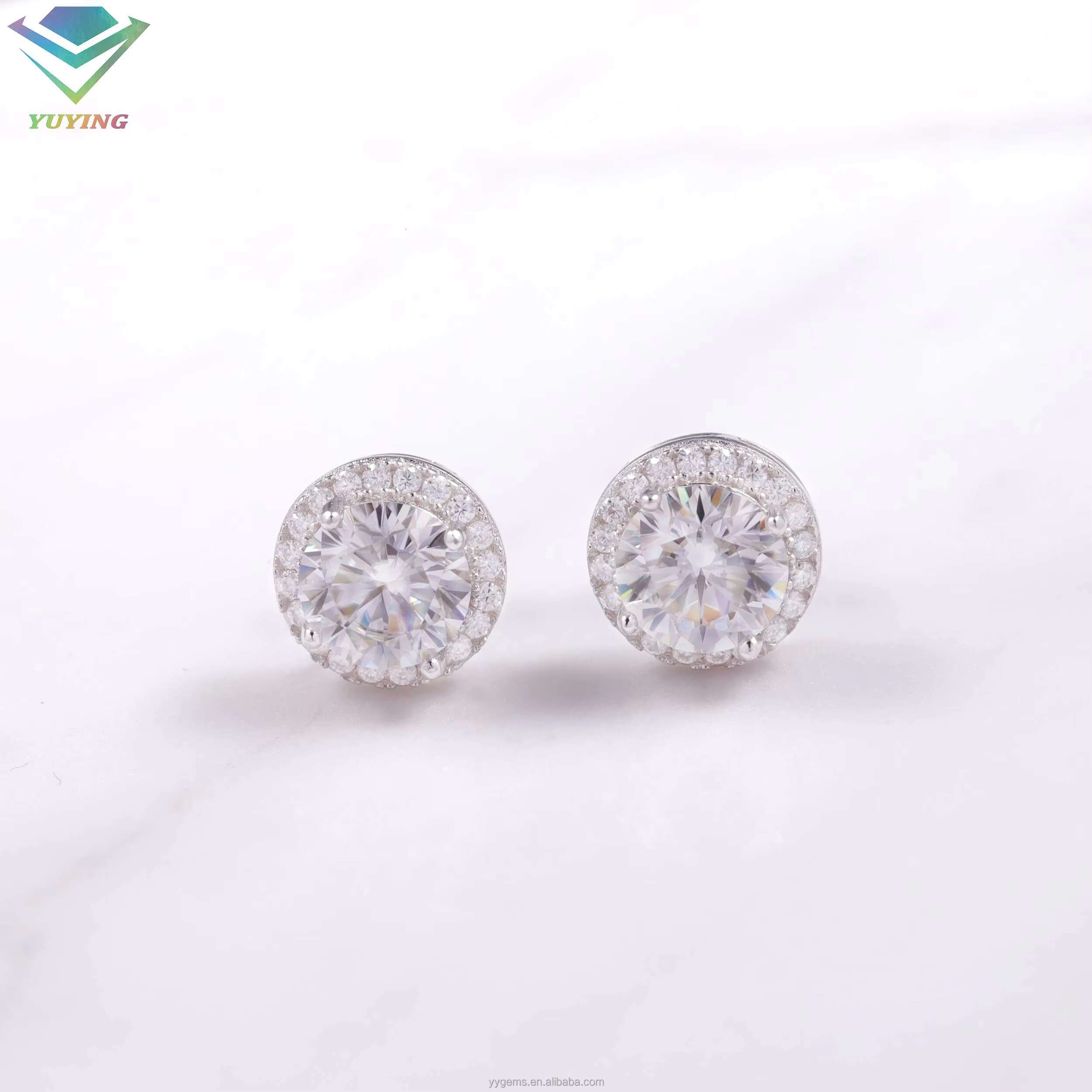 VVS Moissanite with 18k Gold Plated Round Diamond 4prongs Earrings for Fine Jewelry
