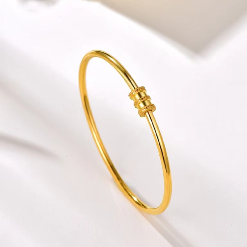 Titanium steel sand gold small waist for women, niche coil adjustable hinge bracelet, plain ring bracelet