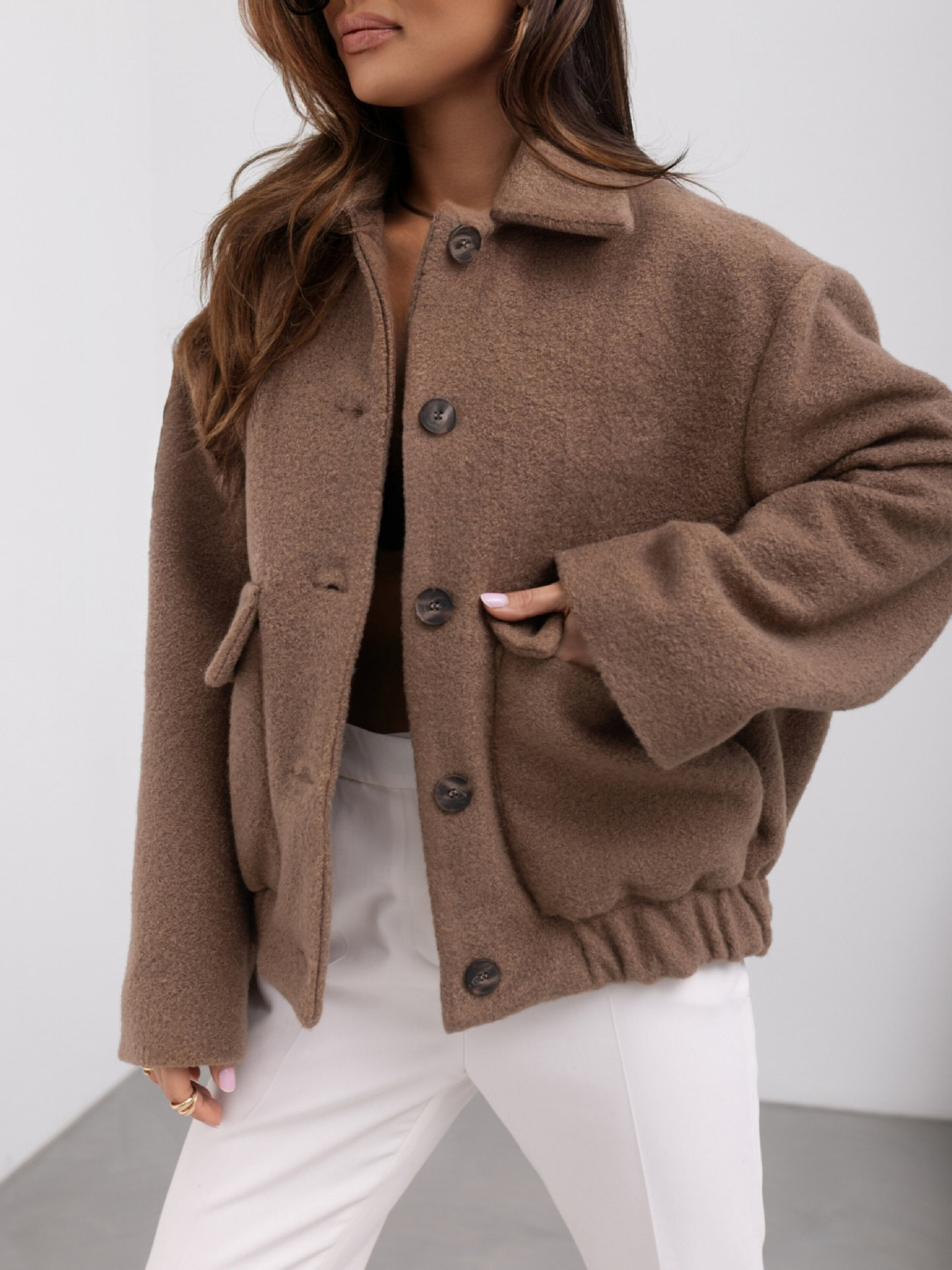 2024 New Winter Simple Fashion Solid Color Single breasted Solid Color Woolen Coat Womens Wear