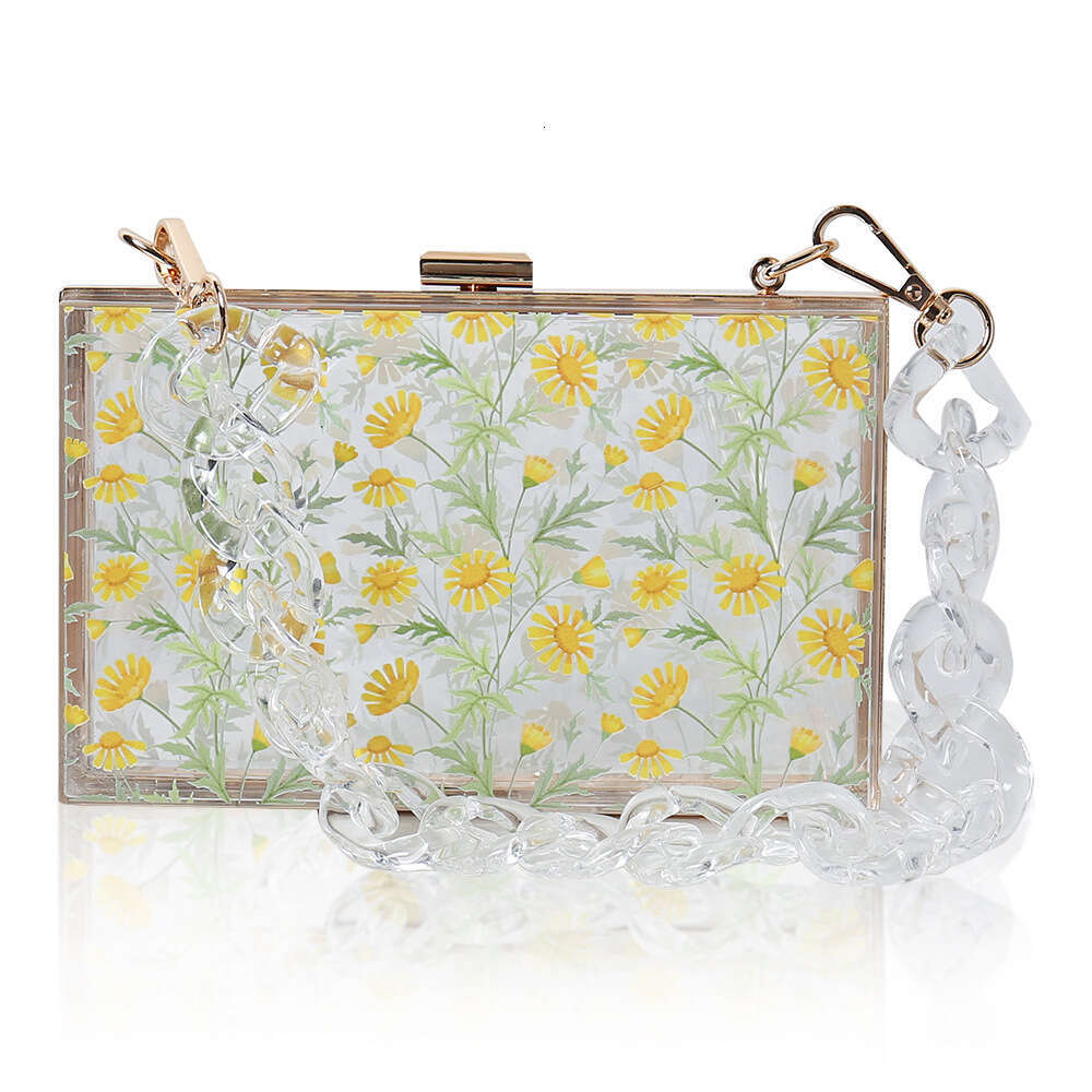 Dinner Bag New Acrylic Transparent Daisy Women S Casual Versatile Shoulder Party Dress Chain Banquet Bag KQ