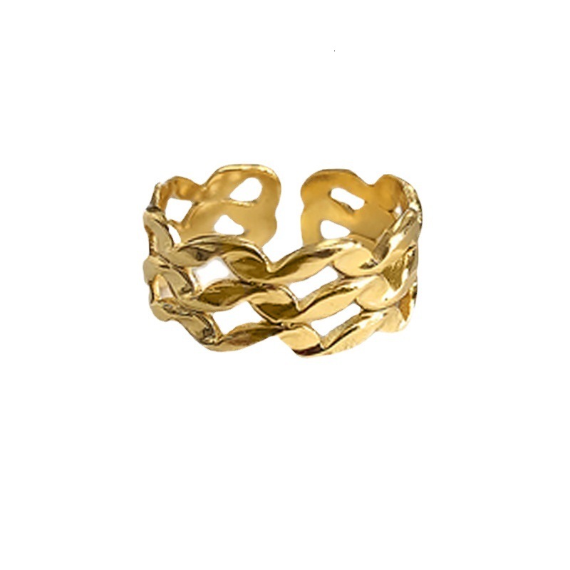Top source wind titanium adjustable with female minimalist geometric chain stainless steel ring