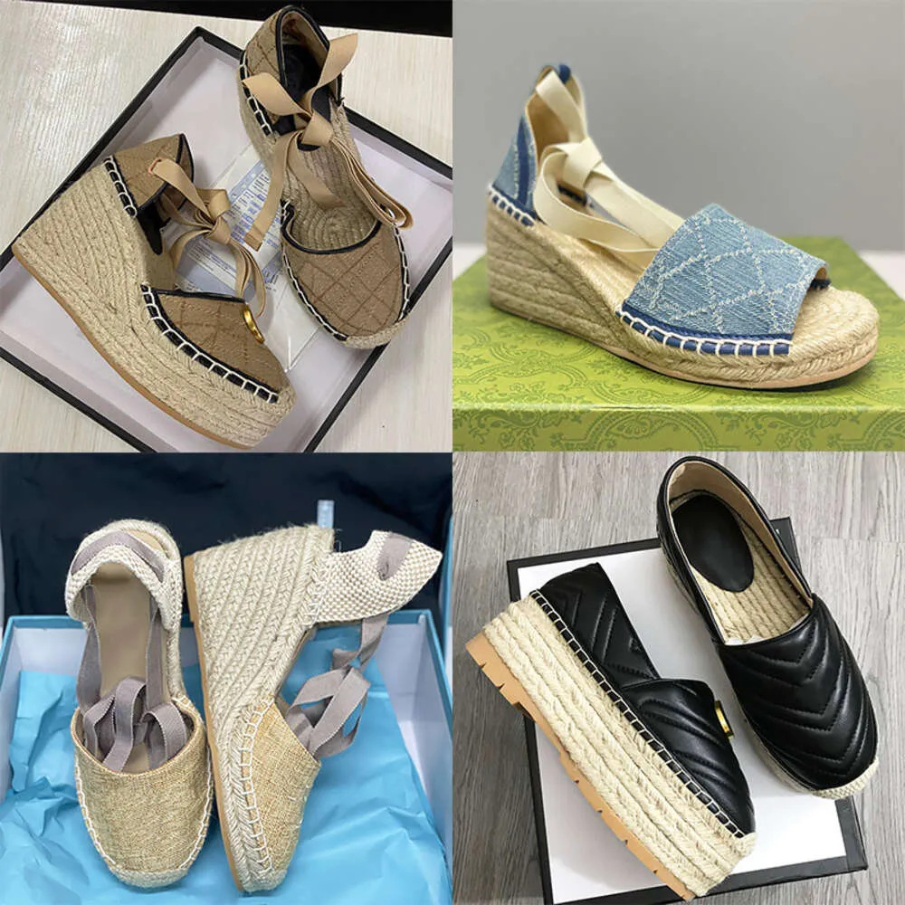New Platform Sandals Women Wedge Espadrilles Shoes Real Leather Ankle Lace-up Ladies Shoe Designer High Heels 037