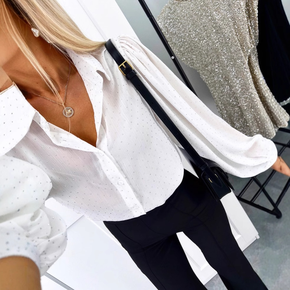 2024 autumn long sleeved polka dot loose design shirt top womens clothing