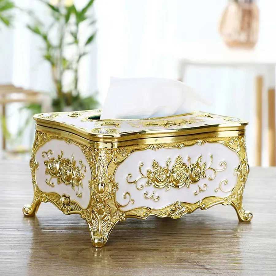 European-style Tissue Box Living Room Desktop Tissue Box Retro LuxuryTissue Case Rose Patterned Napkin Holder Home DecorationM251124
