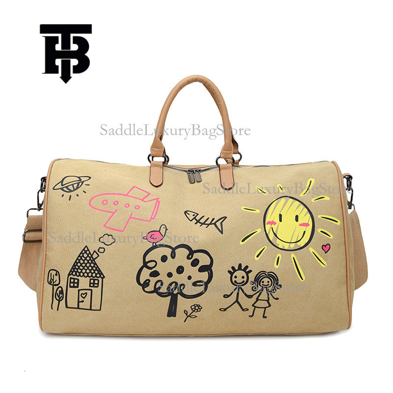 TB BHULAMTE Designer Luxury Colorful Graffiti Outdoor Travel Bag Fashion Large Capacity Shoulder Bag Cute Cartoon Fitness Yoga Bag Hand In Hand Bag