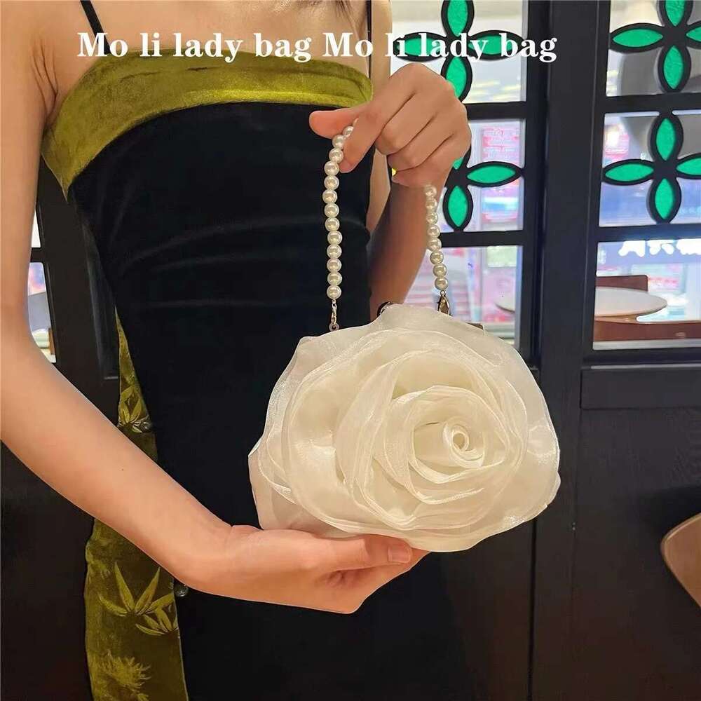 Designer bag2025 Satin Floral Handbag Women Elegant Evening Wedding Party Clutch Purse Pearl Beading Shoulder Crossbody Bag Luxury Bag