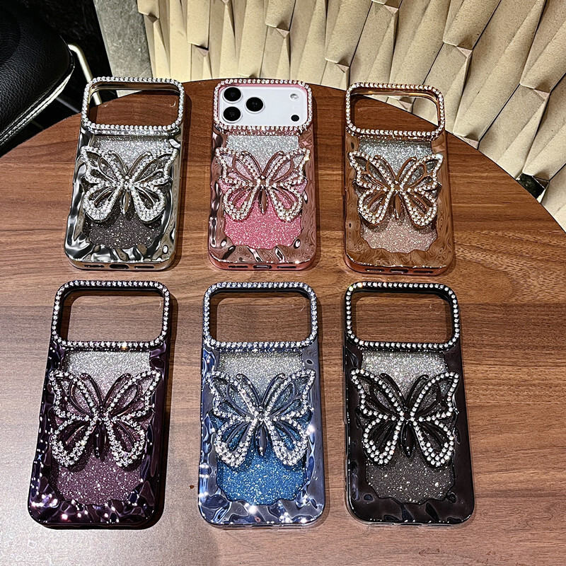 Gradient Glitter Hollow Large Butterfly Phone Case Compatible with iPhone 17 Pro Max New Soft Electroplated Case iPhone 16/15