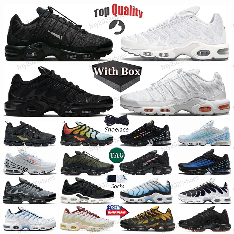 With Box Designer Running Shoes Tns Men Women Tn Plus Triple White Black Sky Blue Gradient Dusk tns Plus Tennis Breathable Mens Trainers Outdoor Sports Sneakers 36-46